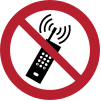 Sicherheitszeichen ISO 7010 P013: Eingeschaltete Mobiltelefone verboten