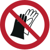 Sicherheitszeichen ISO 7010 P028: Benutzen von Handschuhen verboten