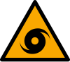 Sicherheitszeichen ISO 7010 W085: Warnung vor Taifun-/Hurrikan-/Zyklo n-Gebiet